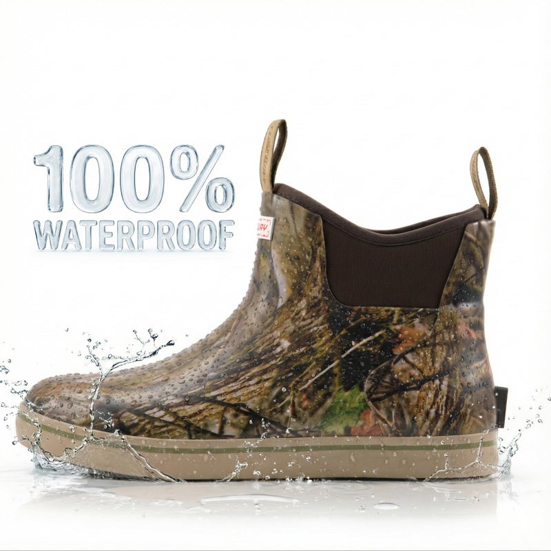 SUREWAY Men's Ankle Fishing Deck Boots for Men-Waterproof,Professional Non-Slip Soles for Wet Slippery Surface,Neoprene Rubber Rain Boot/Shoes for Hunting Boating Gardening,New Camo,Size 9 - Image 3