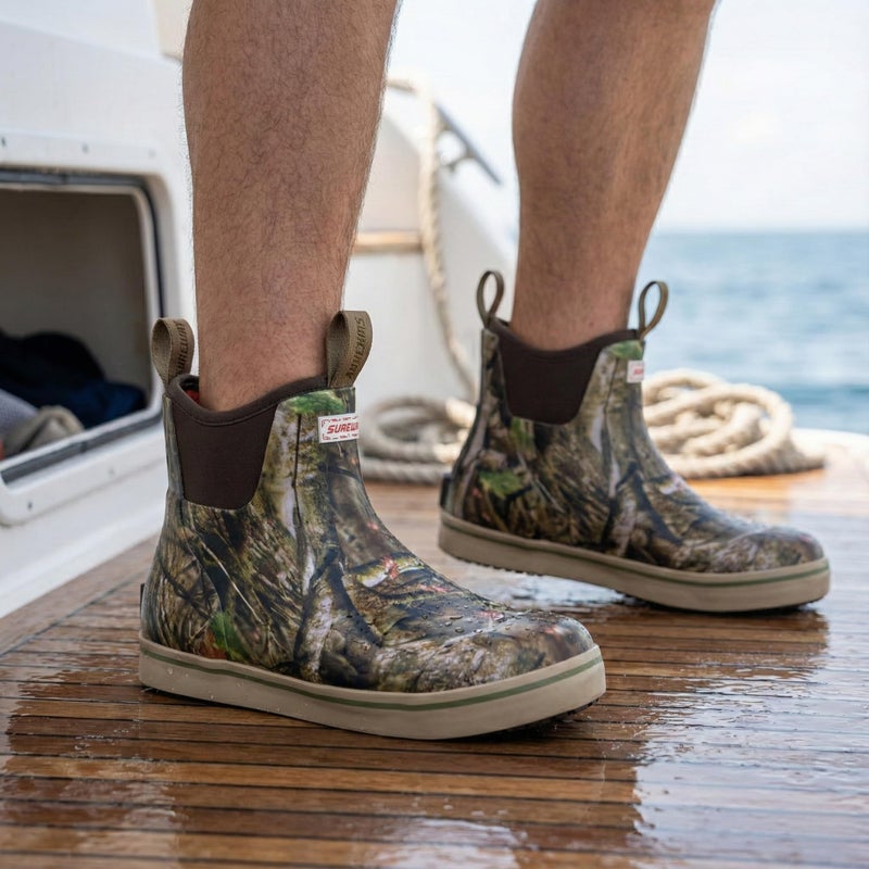 SUREWAY Men's Ankle Fishing Deck Boots for Men-Waterproof,Professional Non-Slip Soles for Wet Slippery Surface,Neoprene Rubber Rain Boot/Shoes for Hunting Boating Gardening,New Camo,Size 9 - Image 2