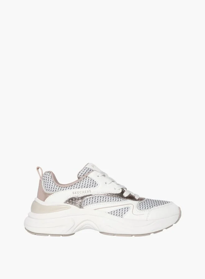 سكيتشرز Women's Textured Sports Shoes with Lace-Up Closure - HAZEL