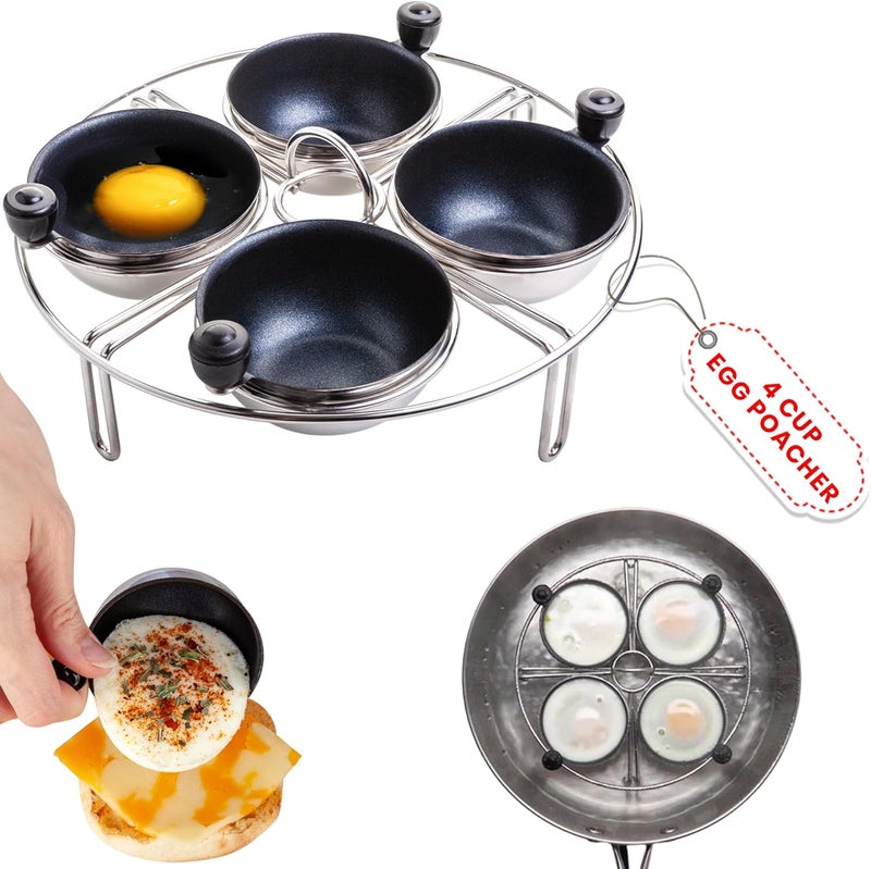 Eggssentials Egg Poacher Insert Stainless Steel Poached Egg Cooker Eggs Poaching Cup PFOA Free Egg Poachers Nonstick, 7.25" Rack Compatible with Current Cookware, Skillets & Instant Pots - Image 1