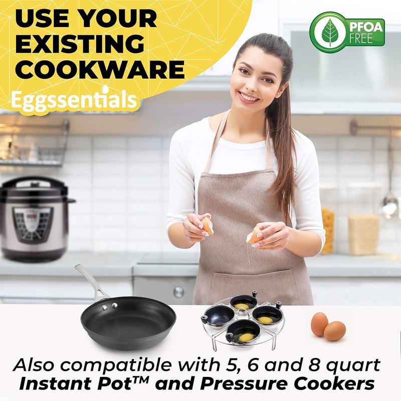 Eggssentials Egg Poacher Insert Stainless Steel Poached Egg Cooker Eggs Poaching Cup PFOA Free Egg Poachers Nonstick, 7.25" Rack Compatible with Current Cookware, Skillets & Instant Pots - Image 3