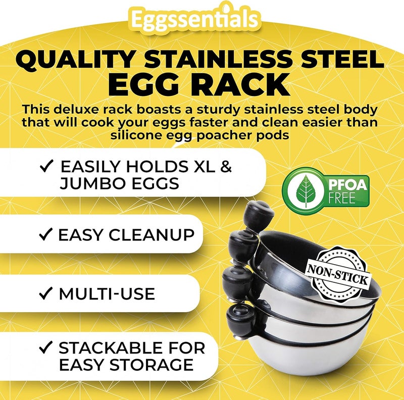 Eggssentials Egg Poacher Insert Stainless Steel Poached Egg Cooker Eggs Poaching Cup PFOA Free Egg Poachers Nonstick, 7.25" Rack Compatible with Current Cookware, Skillets & Instant Pots - Image 5