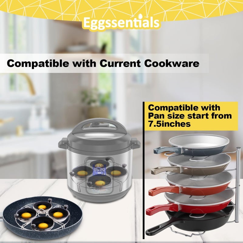 Eggssentials Egg Poacher Insert Stainless Steel Poached Egg Cooker Eggs Poaching Cup PFOA Free Egg Poachers Nonstick, 7.25" Rack Compatible with Current Cookware, Skillets & Instant Pots - Image 2
