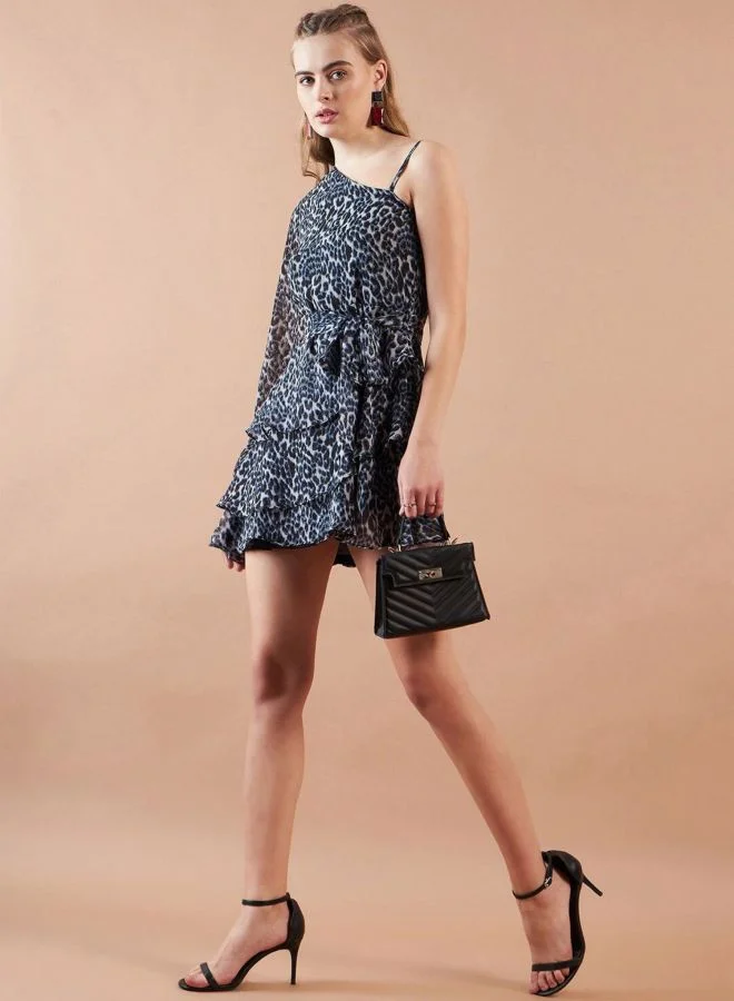 Freehand  Women Fit and Flared All Over Print One Shoulder Long Sleeve One Shoulder Dress for Women | Best Price UAE