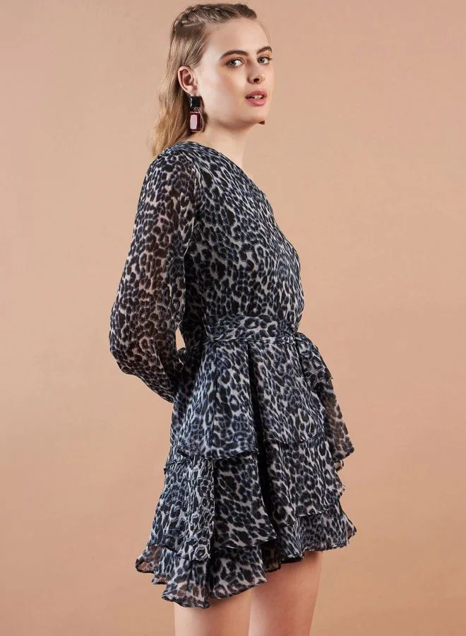 Freehand  Women Fit and Flared All Over Print One Shoulder Long Sleeve One Shoulder Dress for Women | Best Price UAE