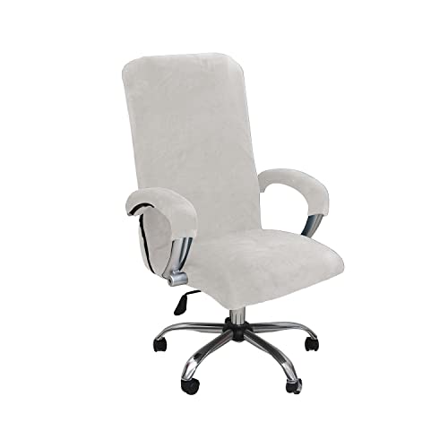 GOWT Velvet Plush Mesh Office Chair Cover - Cat Proof Stretchable Protector for Ergonomic Computer Desk Chair with Wheels Armrests, Comfy Executive Chair Cover for Home Office, Easy Install, White, XL - Image 1