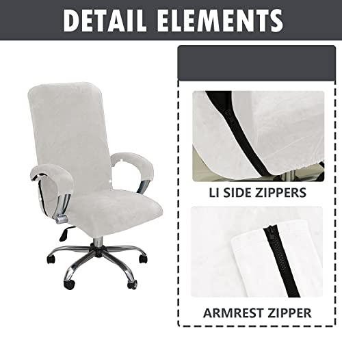 GOWT Velvet Plush Mesh Office Chair Cover - Cat Proof Stretchable Protector for Ergonomic Computer Desk Chair with Wheels Armrests, Comfy Executive Chair Cover for Home Office, Easy Install, White, XL - Image 4