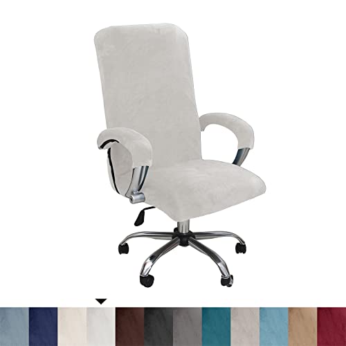 GOWT Velvet Plush Mesh Office Chair Cover - Cat Proof Stretchable Protector for Ergonomic Computer Desk Chair with Wheels Armrests, Comfy Executive Chair Cover for Home Office, Easy Install, White, XL - Image 2