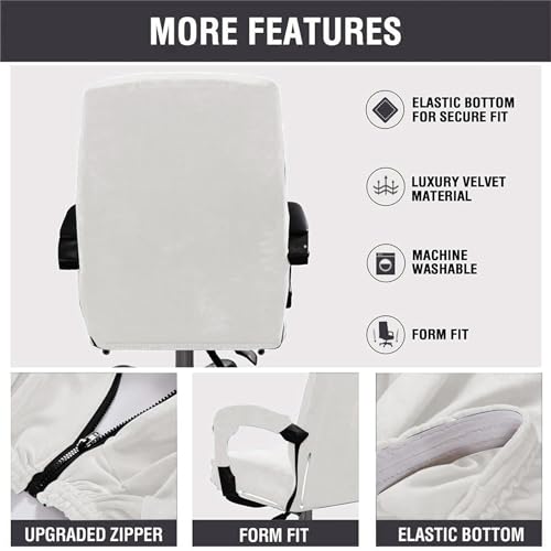 GOWT Velvet Plush Mesh Office Chair Cover - Cat Proof Stretchable Protector for Ergonomic Computer Desk Chair with Wheels Armrests, Comfy Executive Chair Cover for Home Office, Easy Install, White, XL - Image 5