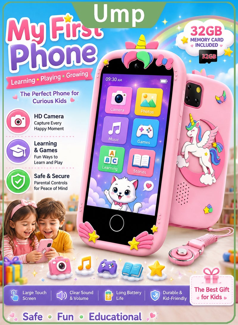 Ump Kids Smart Phone Toys for Kids, Mini Smart Phone Toys, Kids Camera with 1080P Dual Camera, Educational Toy,2.8 Inch Touchscreen, 18 Educational Games, Music Player, Video Recorder, with Protective Case, Toys Gift for Kids,Birthday Gift(32GB) - Image 1