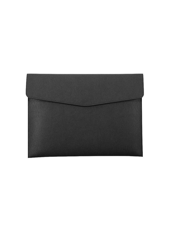 PU Leather A4 File Folder Document Holder Waterproof Portfolio Envelope Folder Case with Snap Closure Black - Image 1
