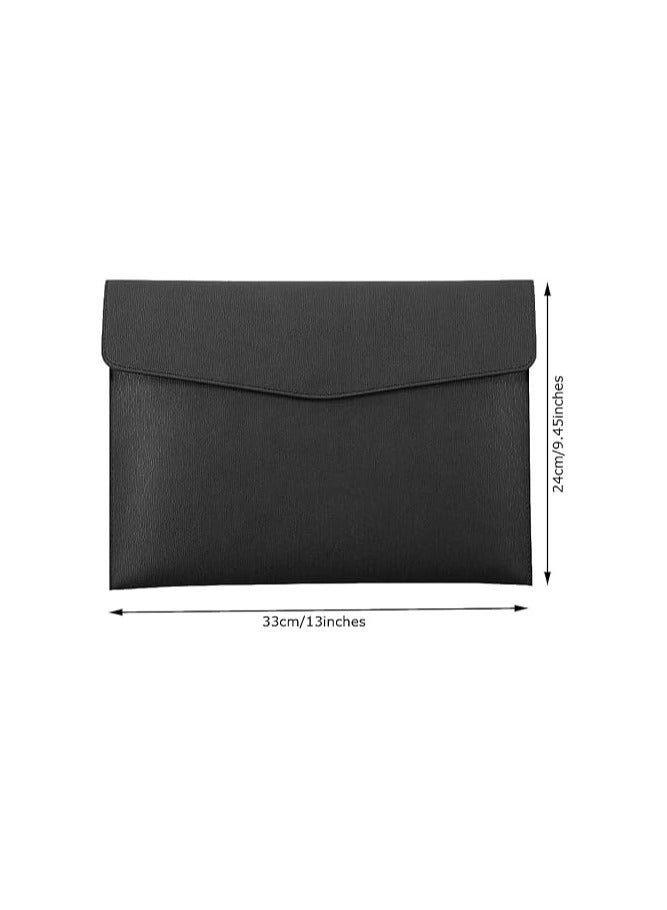 PU Leather A4 File Folder Document Holder Waterproof Portfolio Envelope Folder Case with Snap Closure Black - Image 2
