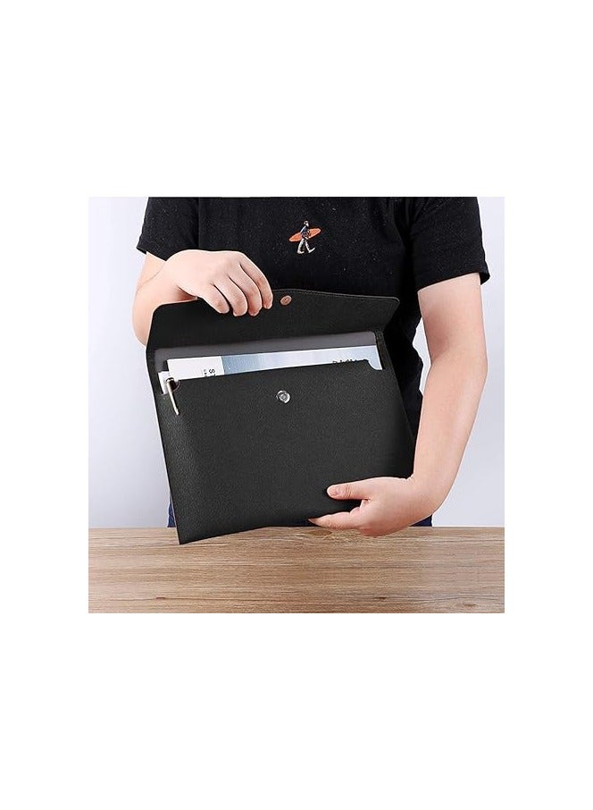 PU Leather A4 File Folder Document Holder Waterproof Portfolio Envelope Folder Case with Snap Closure Black - Image 4