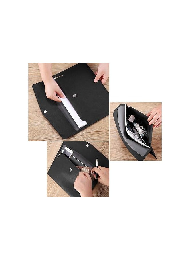 PU Leather A4 File Folder Document Holder Waterproof Portfolio Envelope Folder Case with Snap Closure Black - Image 5