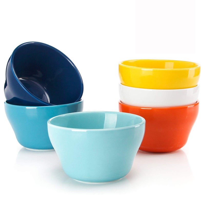 Sweese Porcelain Bouillon Cups - 8 Ounce Dessert Bowls - Set of 6  Multicolor  Hot Assorted Colors - Image 1