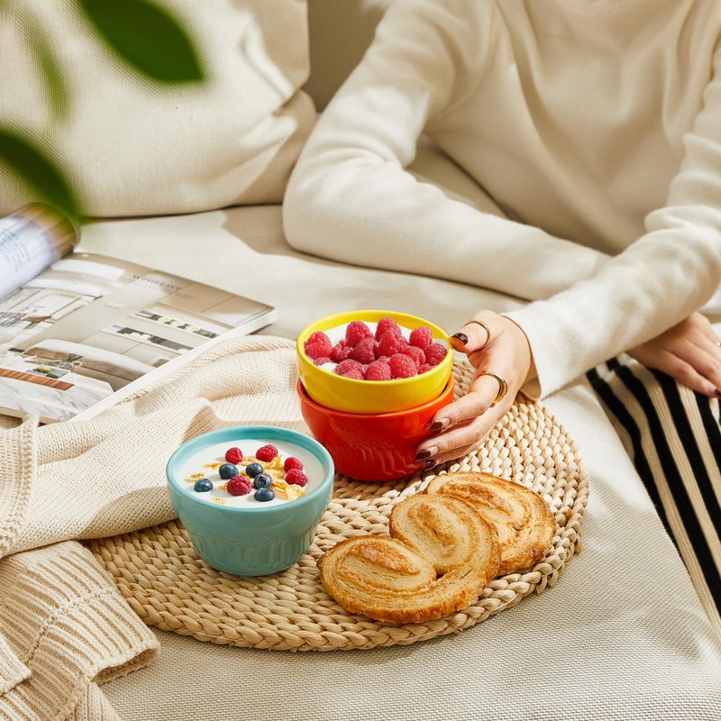 Sweese Porcelain Bouillon Cups - 8 Ounce Dessert Bowls - Set of 6  Multicolor  Hot Assorted Colors - Image 3