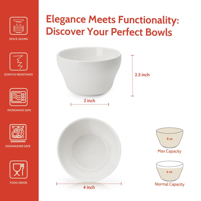 Sweese Porcelain Bouillon Cups - 8 Ounce Dessert Bowls - Set of 6  Multicolor  Hot Assorted Colors - Image 2