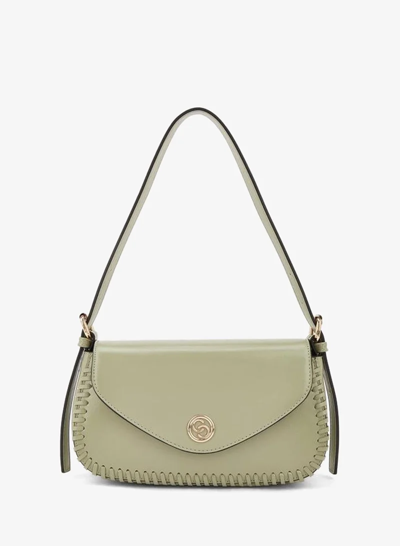 Stitch Detail Shoulder Bag With Button Closure