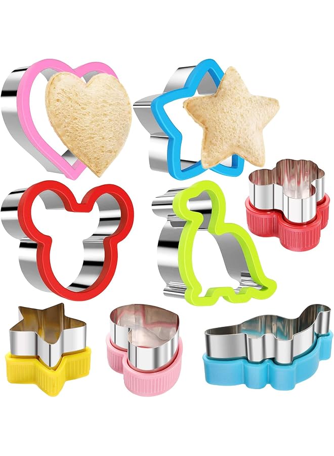 S-TOP Sandwiches Cutter Set, 8Pcs Mickey Mouse & Dinosaur & Heart & Star Shapes Sandwiches Cutter Cookie Cutter, Stainless Steel Food Grade Cookie Cutter Mold for Kids (Big+Medium） - Image 1