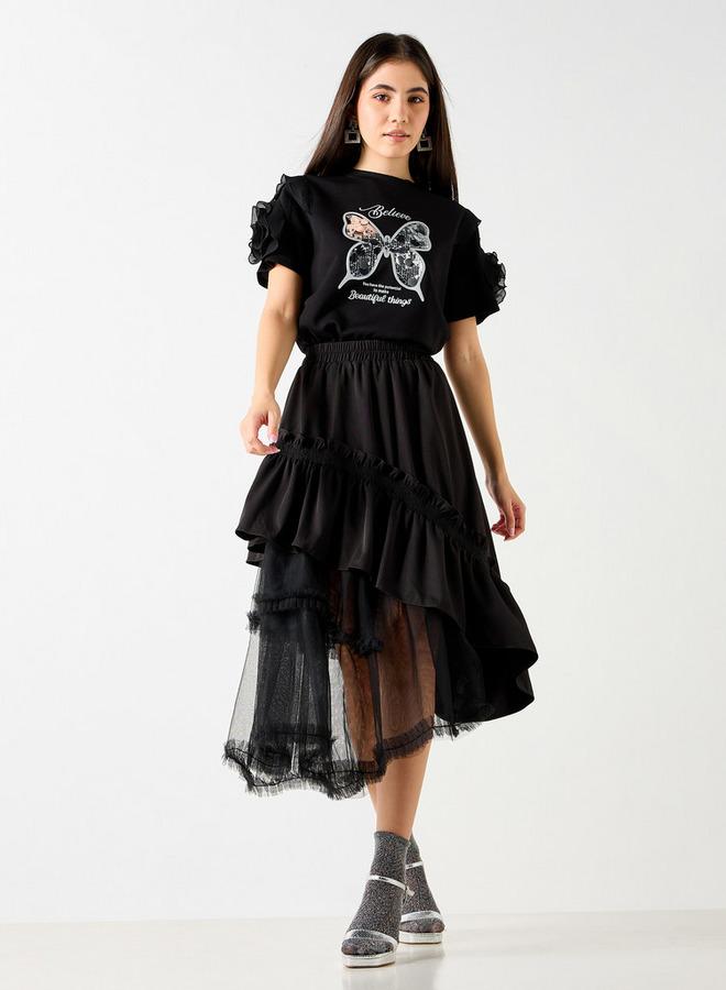2Xtremz Butterfly Embellished T-shirt with Ruffle Detail Sleeves - Image 2