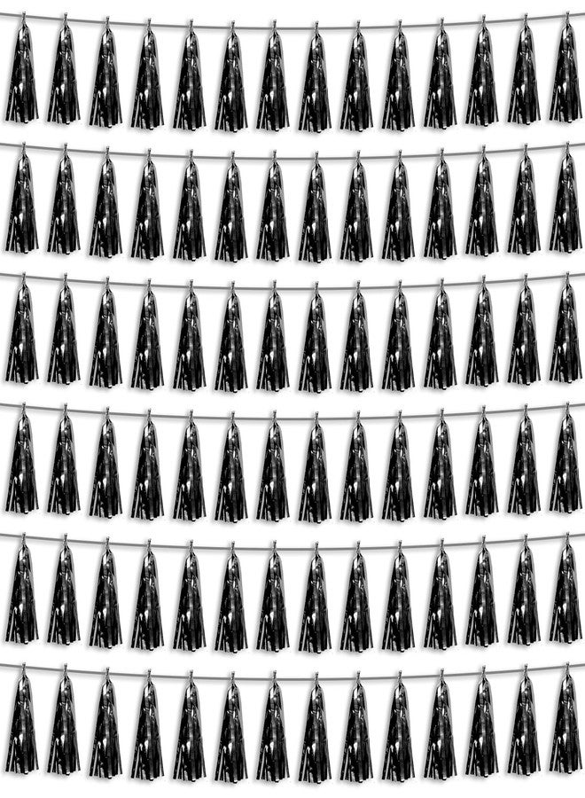 Hysilla 6P Black Foil Fringe Metallic Tassel Streamers Banner Tassel Garland for Parade Floats, Bachelorette, Wedding, Birthday, Graduation, Christmas, Bridal/Baby Shower Party Decorations - Image 1