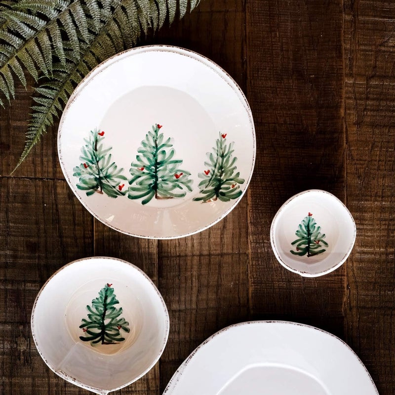 Vietri Vietri Lastra Holiday White and Green Pasta Bowl Soup Salad Spaghetti Server 875 Stoneware Dish  - Image 4