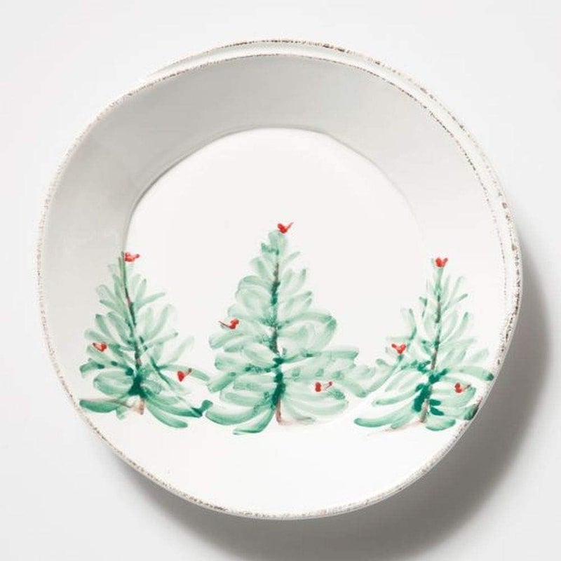 Vietri Vietri Lastra Holiday White and Green Pasta Bowl Soup Salad Spaghetti Server 875 Stoneware Dish  - Image 1