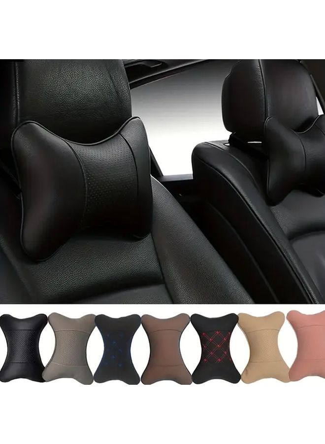Brown Universal Car Headrest Pillow Faux Leather Neck Cushion Soft Comfortable Breathable - Image 1
