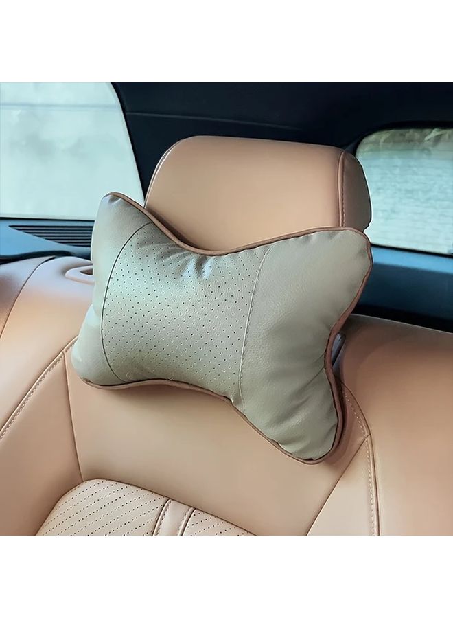Brown Universal Car Headrest Pillow Faux Leather Neck Cushion Soft Comfortable Breathable - Image 3