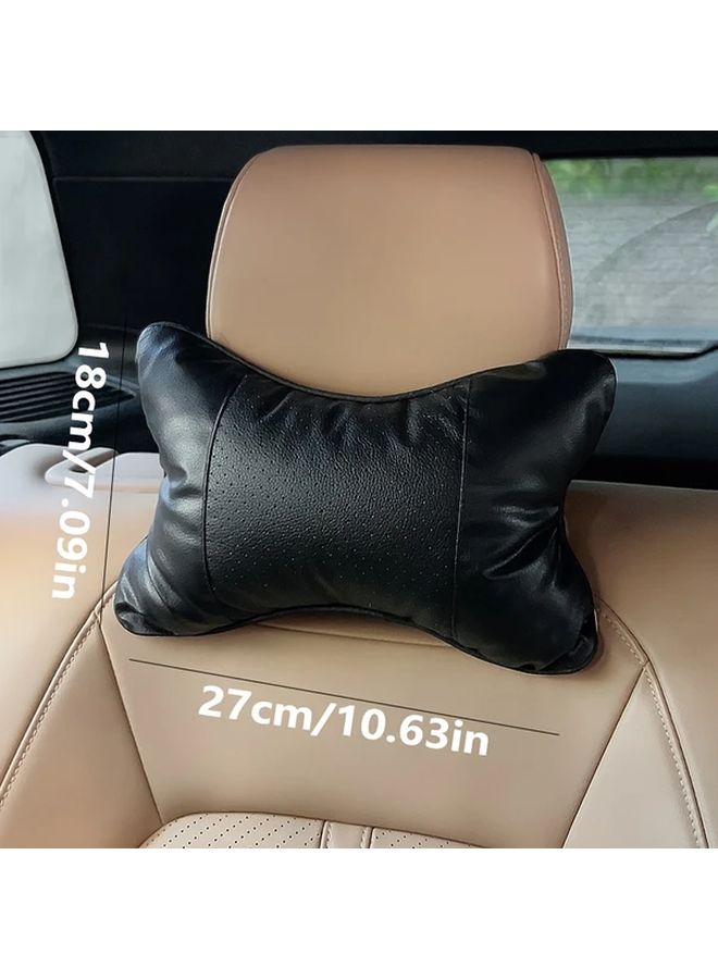 Brown Universal Car Headrest Pillow Faux Leather Neck Cushion Soft Comfortable Breathable - Image 2