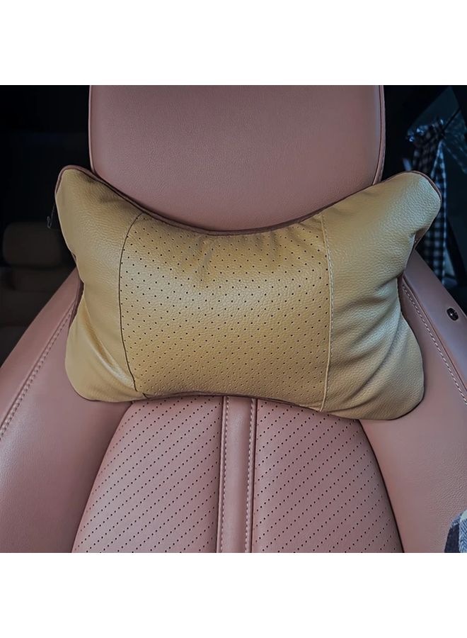 Brown Universal Car Headrest Pillow Faux Leather Neck Cushion Soft Comfortable Breathable - Image 4