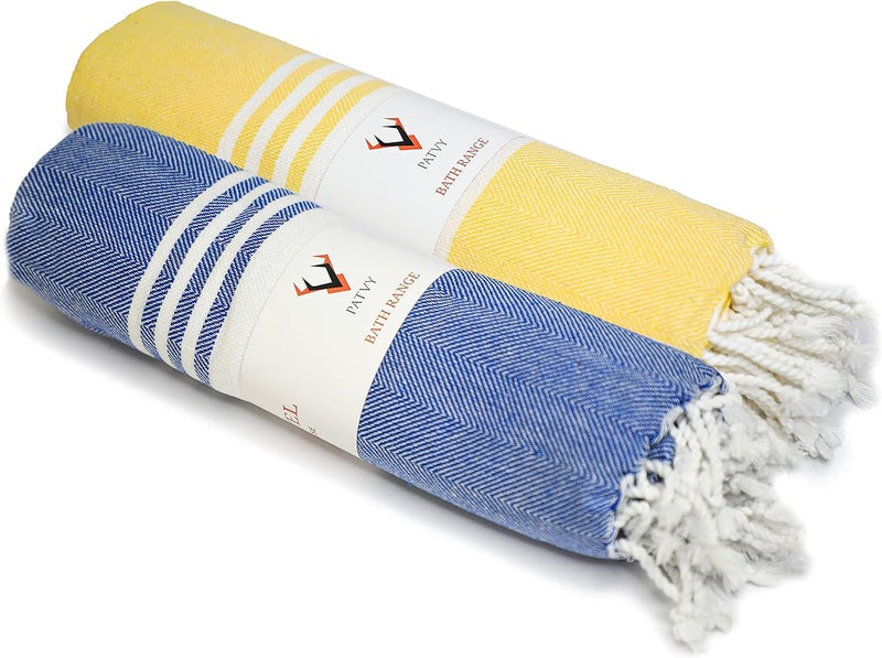 PATVY Bath Towels| Light Weight Turkish Style Bath Towels for Men Large Size Cotton|75 x 150cm Quick Absorption &Faster Drying Bath Towel for Women| 100% Cotton (Pack of 2, Yellow & Royal Blue) - Image 1