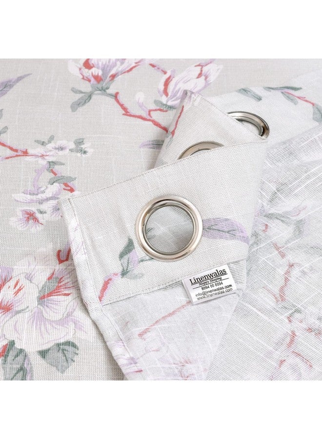 LINENWALAS Linenwalas Cotton Linen Semi Sheer Curtain Set With Eyelet Ring Draperies For Living Room/Bedroom Vintage Floral Door Treatment - (Vintage Floral - 4.5X 7 Ft)( Vintage) - Image 4
