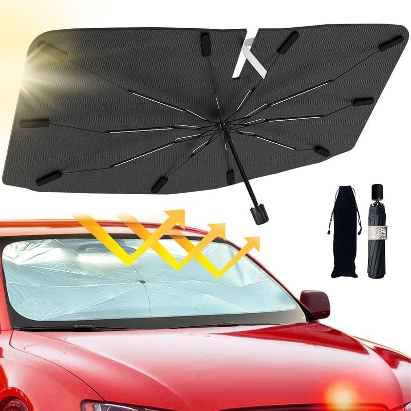 Jasvic car windshield sun shade umbrella - foldable car umbrella sunshade cover uv block car front window (heat insulation protection) for auto windshield covers trucks cars (large) - Image 2