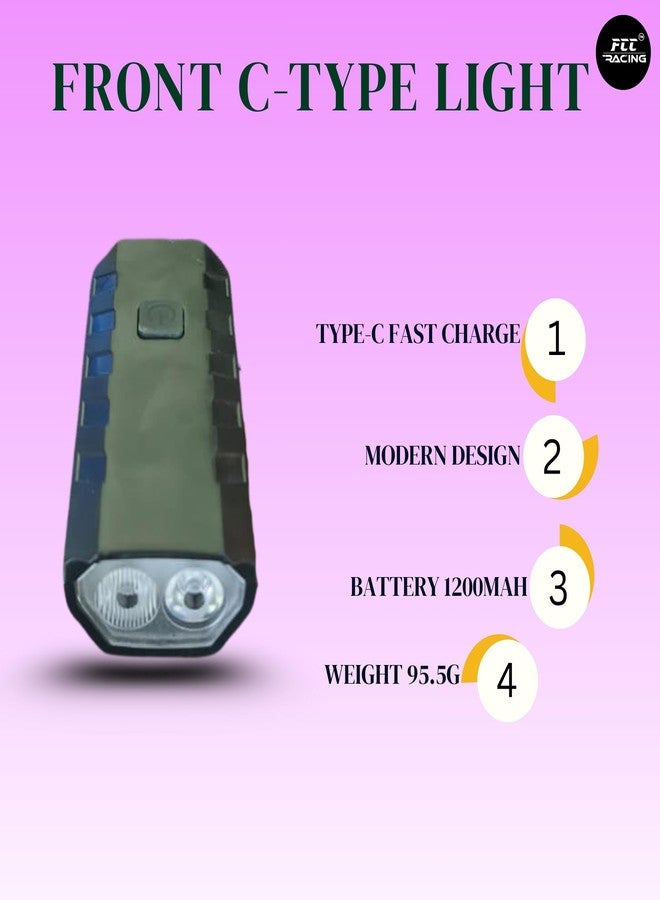 مجموعة إضاءة خلفية وإشارة أمامية من النوع C للدراجة - شحن USB، مقاومة للماء - Image 5