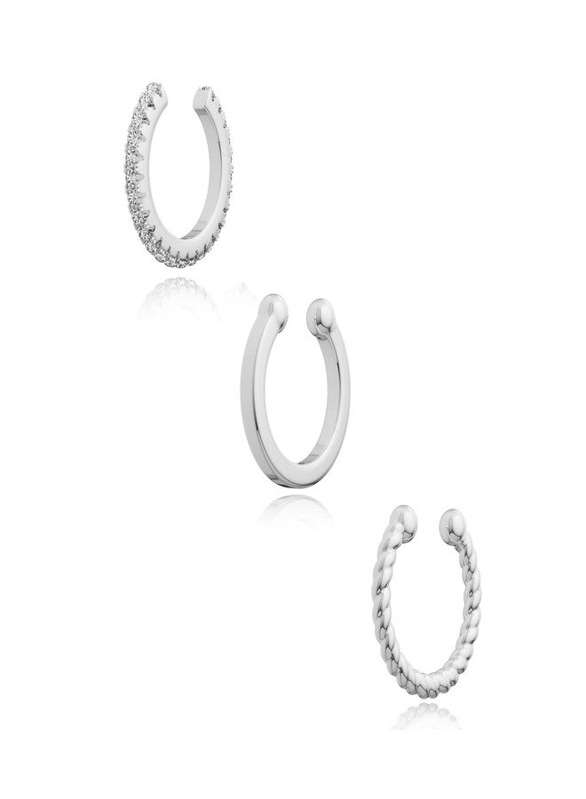 Moodear Dainty Thin 3 Ear Cuffs Non Piercing - Hypoallergenic 925 Sterling Silver Cartilage Cuff Earring Trendy Cute Huggie Hoop Earring for Women Unique Jewelry Gifts - Image 1