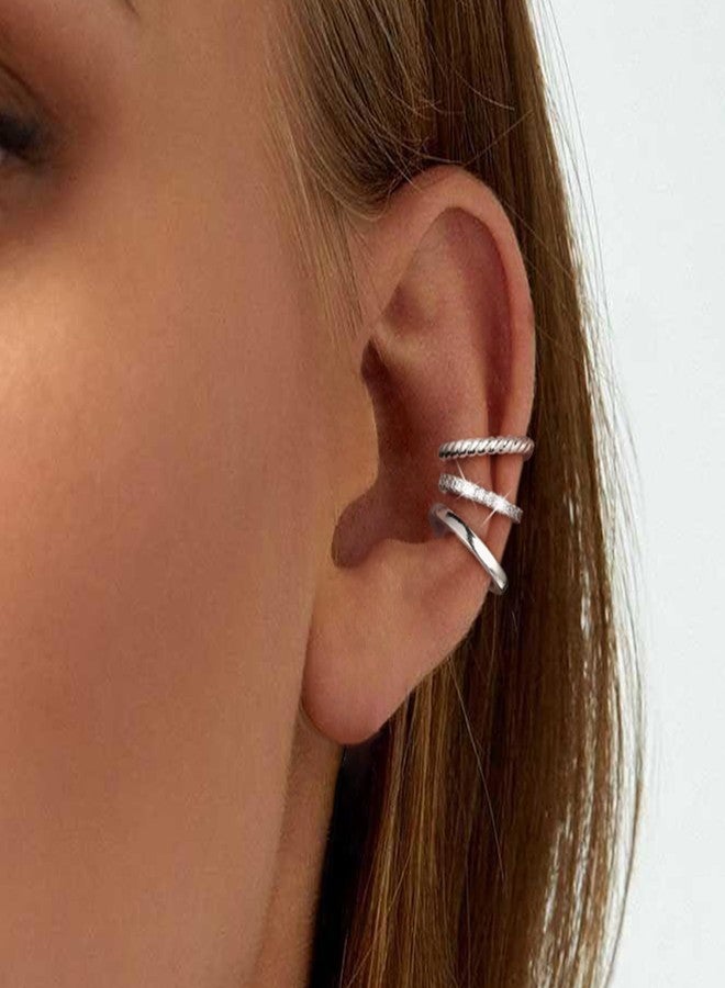 Moodear Dainty Thin 3 Ear Cuffs Non Piercing - Hypoallergenic 925 Sterling Silver Cartilage Cuff Earring Trendy Cute Huggie Hoop Earring for Women Unique Jewelry Gifts - Image 4