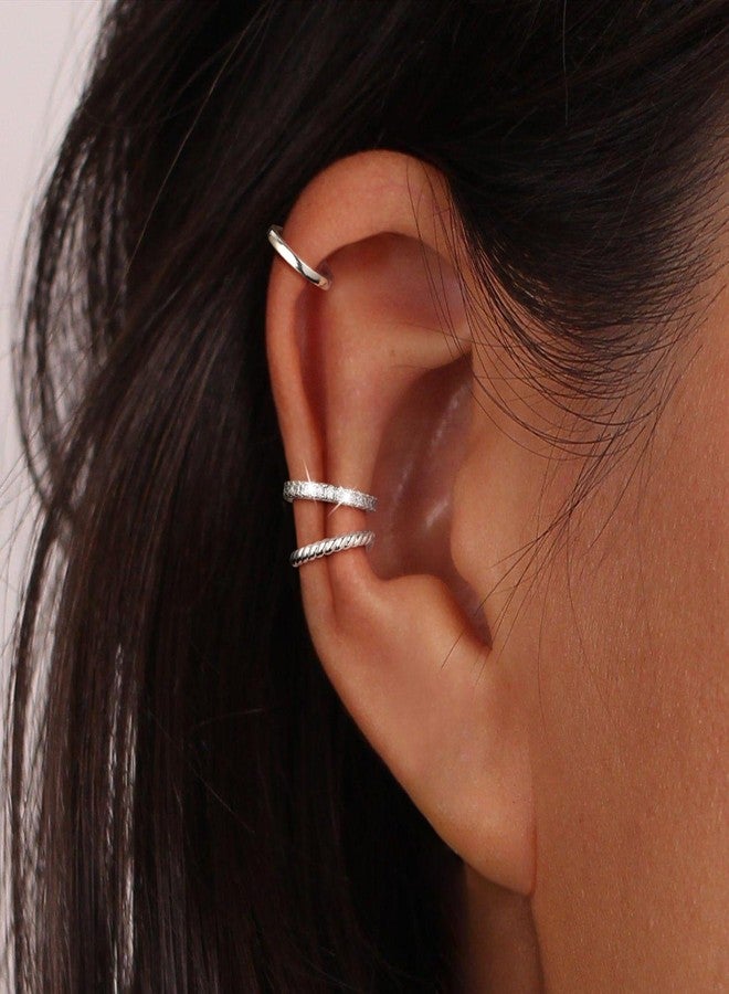 Moodear Dainty Thin 3 Ear Cuffs Non Piercing - Hypoallergenic 925 Sterling Silver Cartilage Cuff Earring Trendy Cute Huggie Hoop Earring for Women Unique Jewelry Gifts - Image 3