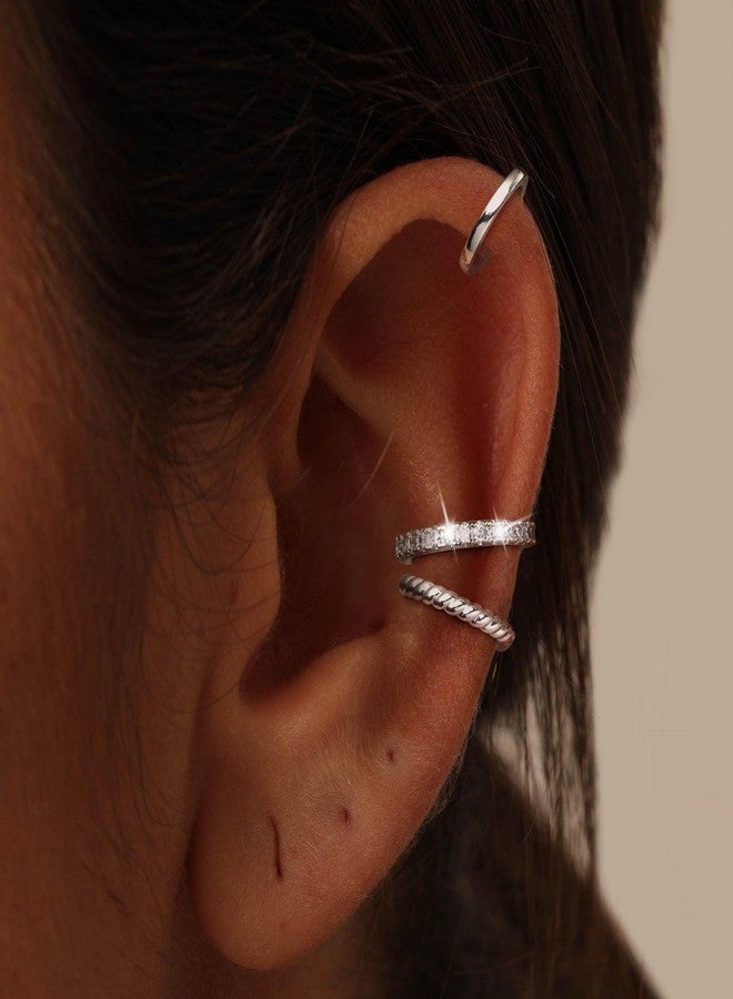 Moodear Dainty Thin 3 Ear Cuffs Non Piercing - Hypoallergenic 925 Sterling Silver Cartilage Cuff Earring Trendy Cute Huggie Hoop Earring for Women Unique Jewelry Gifts - Image 2