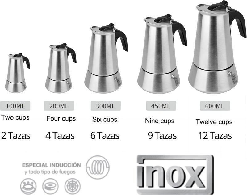 Solazzia 6 Cup Stovetop Espresso Maker Matte Stainless Steel Moka Pot Italian and Cuban Mocha Coffee Maker, Compatible with Gas, Electric, Ceramic, and Induction stovetops(10 fl oz/300 ml) - Image 4