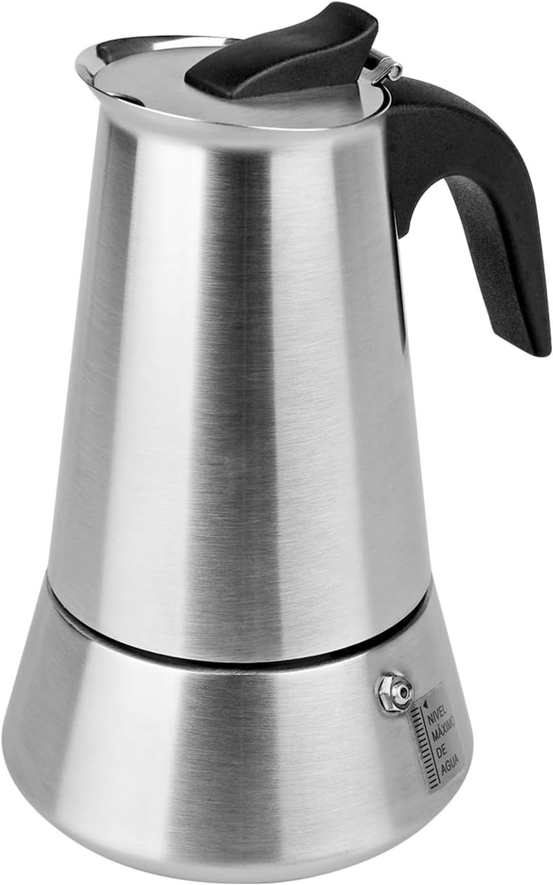 Solazzia 6 Cup Stovetop Espresso Maker Matte Stainless Steel Moka Pot Italian and Cuban Mocha Coffee Maker, Compatible with Gas, Electric, Ceramic, and Induction stovetops(10 fl oz/300 ml) - Image 1