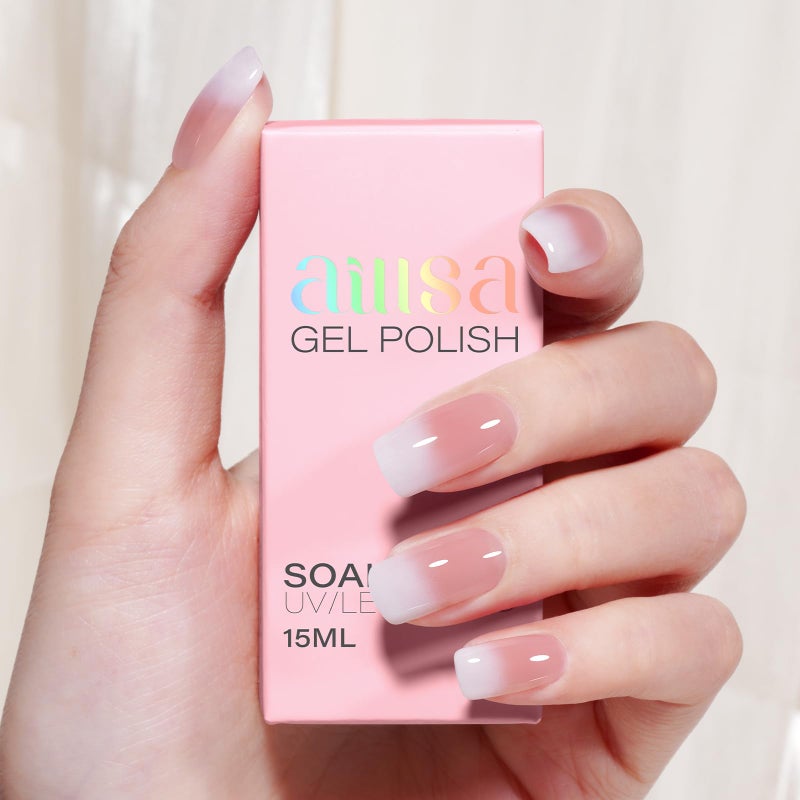 AILLSA Nude Pink Gel Nail Polish Misty Rose Jelly Gel Polish Neutral Sheer Translucent Gel Polish Long Lasting Light Pink Color Soak Off U V Gel for French Manicure Nail Art at Home 0.51 Oz - Image 2
