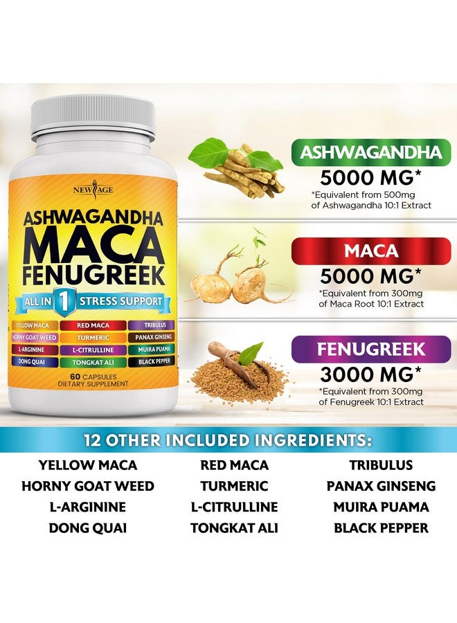 NEW AGE Ashwagandha Maca Root Fenugreek Supplement with Tongkat Ali Ginseng - Assists with Overall Health - Made in USA - 120 Count - Image 3