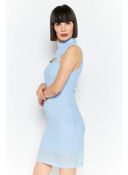 Bar III Women Textured Mini Casual Dress, Light Blue  - Image 3