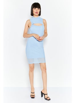 Bar III Women Textured Mini Casual Dress, Light Blue  - Image 2