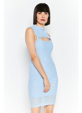 Bar III Women Textured Mini Casual Dress, Light Blue  - Image 1