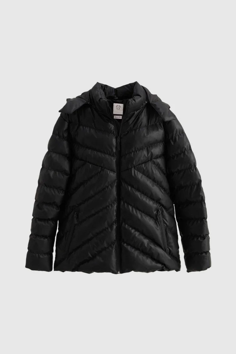 دي أس دامات Slim Fit Black Water Repellent Windproof Fiber Filled Leather Look Detachable Hood 1HF07ORT01910