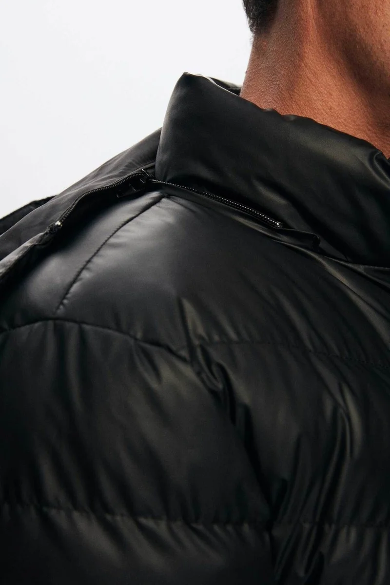 دي أس دامات Slim Fit Black Water Repellent Windproof Fiber Filled Leather Look Detachable Hood 1HF07ORT01910
