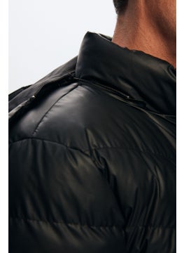 D'S DAMAT Slim Fit Black Water Repellent Windproof Fiber Filled Leather Look Removable Hooded Coat 1HF07ORT01910  - Image 2