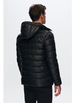D'S DAMAT Slim Fit Black Water Repellent Windproof Fiber Filled Leather Look Removable Hooded Coat 1HF07ORT01910  - Image 3